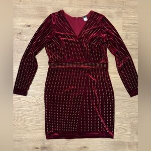 VENUS Burgundy Velvet Dress with Gold Studs